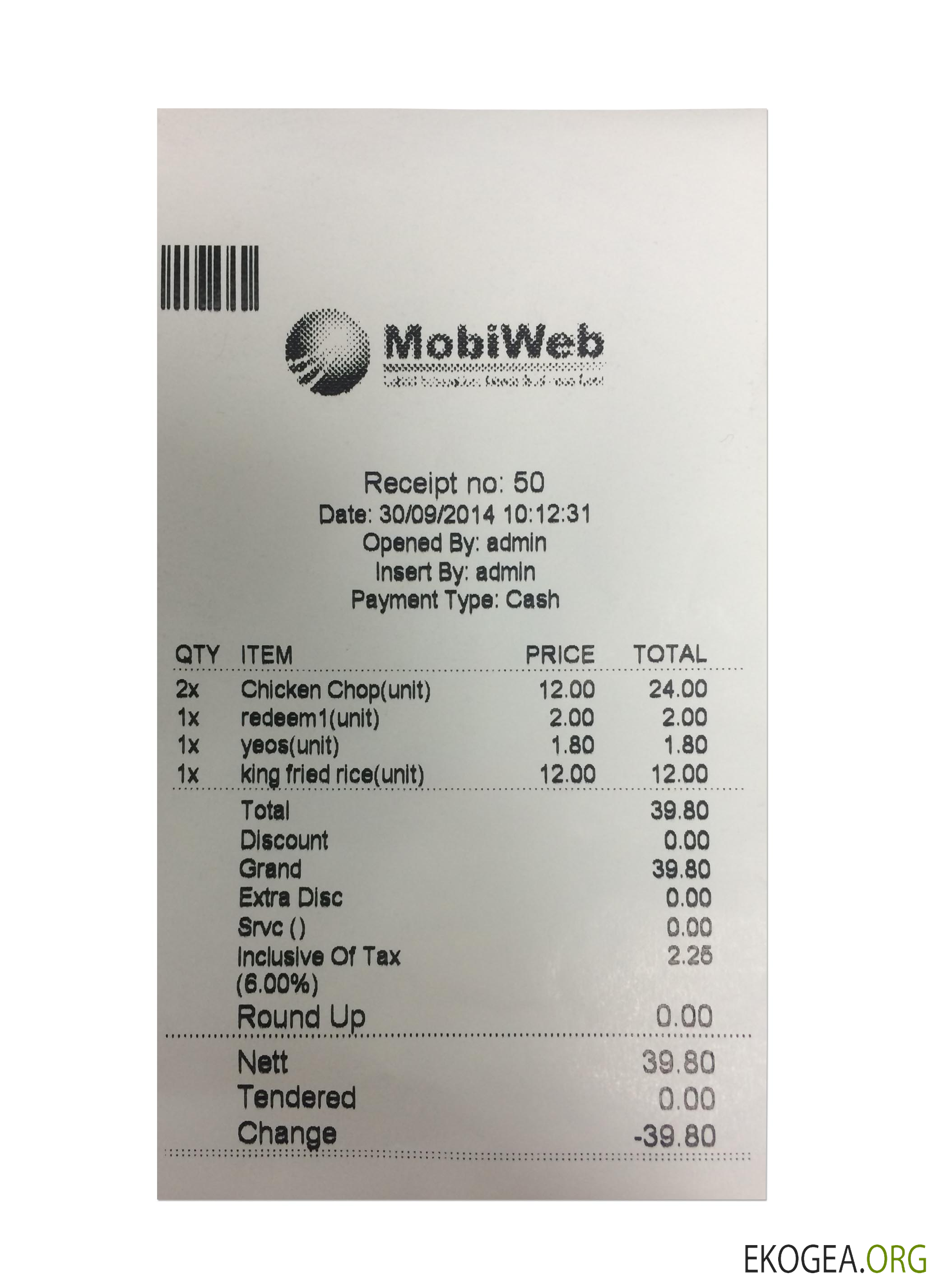 Reçu de paiement MOBIWEB